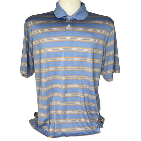 Ashworth Golf Polo Shirt Mens Large Blue Orange Short Sleeves Stripes Size Large - Picture 1 of 9